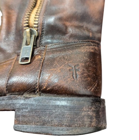 FRYE Women's Brown Leather Snub Nosed Zip Up Boots - Size 6.5 M - Picture 10 of 16
